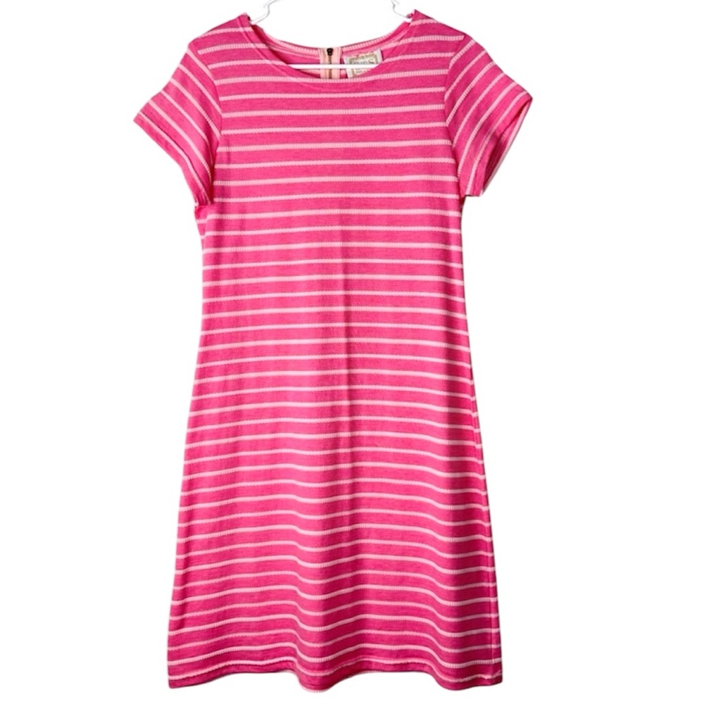 STS Sail to Sable Pink Stripe Short Sleeve Shift Dress Size M